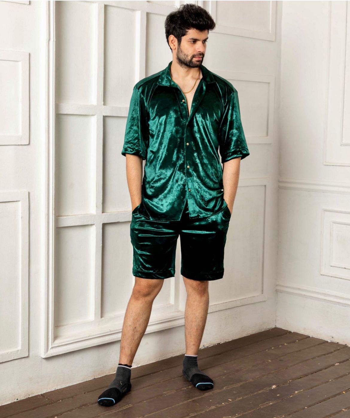 Emerald Bloom: Embossed Velvet Shirt