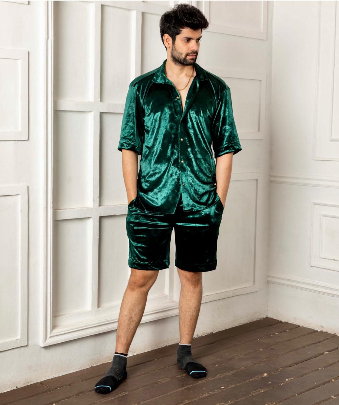 Emerald Bloom: Embossed Velvet Shirt