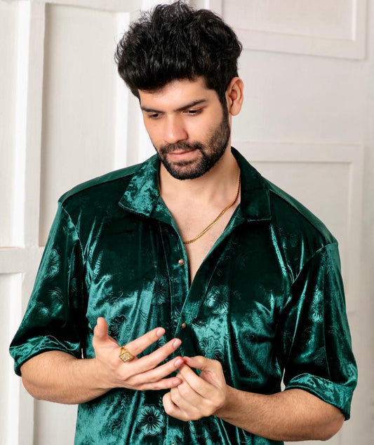 Emerald Bloom: Embossed Velvet Shirt